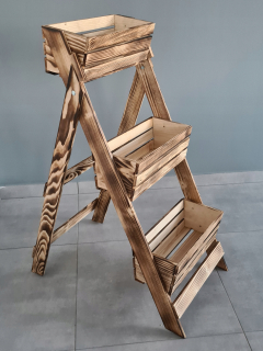 Drevený rebríkový stojan na kvety, 40 cm, opálený